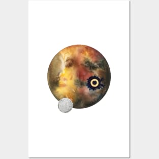 Planet and Moon in Earthtones, Silver, and Gold Posters and Art